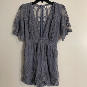 Blue crochet romper v neck